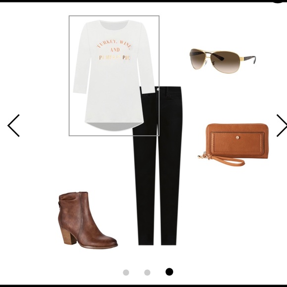 NWT apt 9 top Turkey Wine pumpkin pie Thanksgiving white 3/4 sleeves Stretch - Picture 2 of 4